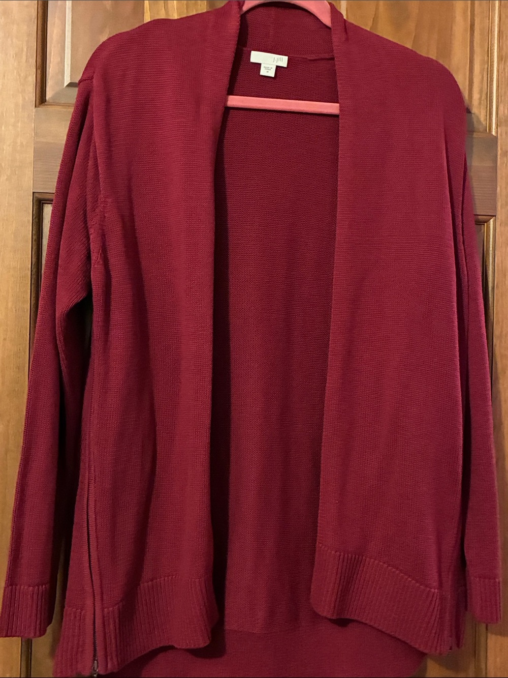 J. Jill Open-Front Burgundy Knit Cardigan